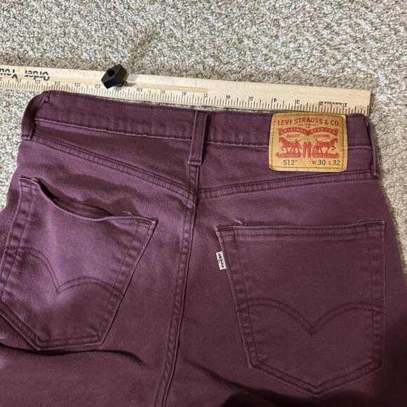 Levi's 512 Jeans Mens 30x32 Maroon Purple Slim Taper Stretch Denim Five Pocket - Picture 8 of 11